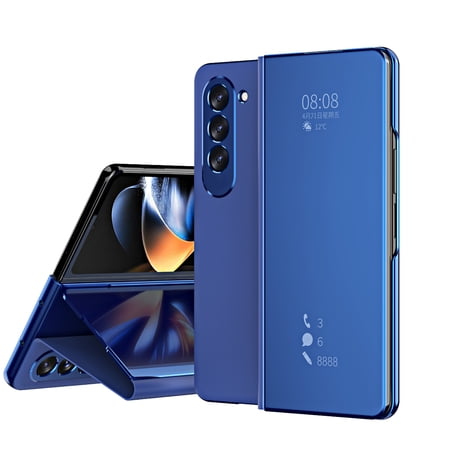 ELEHOLD Mirror Flip Case for Samsung Galaxy Z Fold 7 2025 Full Body Protection Plating Fashion Flip Kickstand Function Shockproof Anti-Scratch Case for Samsung Z Fold 7,Skyblue