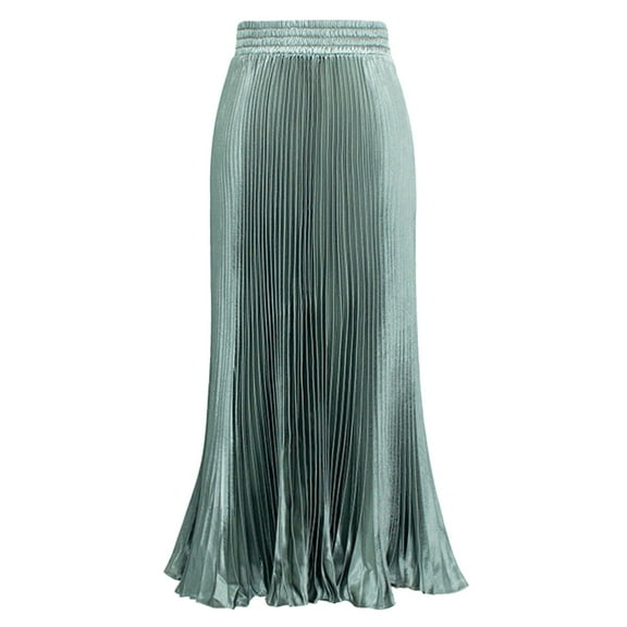 Women's Elastic Waist Satin Metallic Pleated Long Swing Skirt Knit Skirt Swimsuit Skirt Girls Skirts Girls Skirt Leggings Midi Skirts for Women Skirt Hangers Chiffon Skirt Yoga Skirt Western Skirts