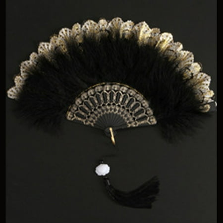 

Leke Lolita Feather Folding Fan Sweet Fairy Girl Court Dance Hand Fan With Pendant