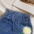 thumbnail image 4 of Avrnliq Kids Girls High Waisted Denim Shorts Elastic Waist Pull On Summer Casual Shorts with 3D Floral Pocket Detail Soft Cotton Denim,Size 7-8T, 4 of 5