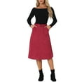 thumbnail image 2 of INSPIRE CHIC Women's Casual Stretchy Faux Suede Pockets A-Line Midi Skirt with Belt M Dark Red, 2 of 6