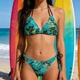 thumbnail image 5 of Women's Bikinis Tropical Print Two Piece Bikini Set Tie Side Halter Bathing Suits Summer Beach Vacation Swimsuit for Women Multicolor-1 S, 5 of 7