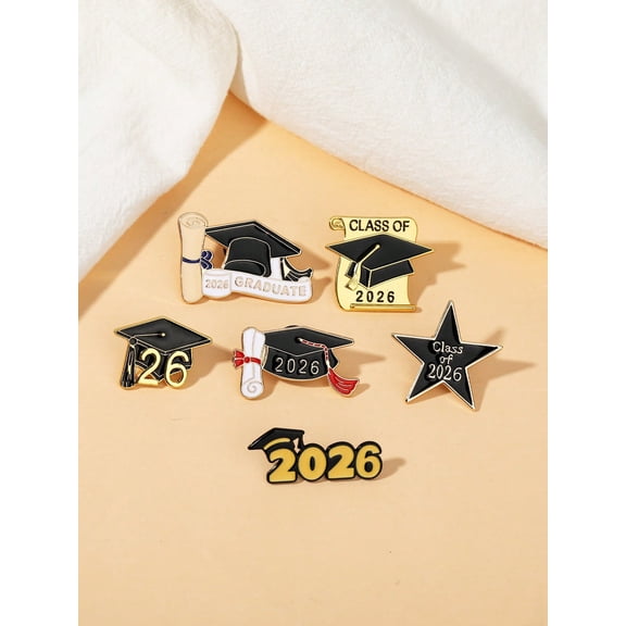 Class of 2026 Graduation Enamel Pins - 6-Pack Grad Cap & Diploma Brooch Set