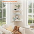thumbnail image 5 of Corner Shelf Wall Mount, Set of 3 Floating Corner Shelves with Cord Hole, 3 Tier Wood Wall Display Shelf, Storage for Bathroom Living Room Kitchen Bedroom, Rustic Brown and Black, 5 of 9