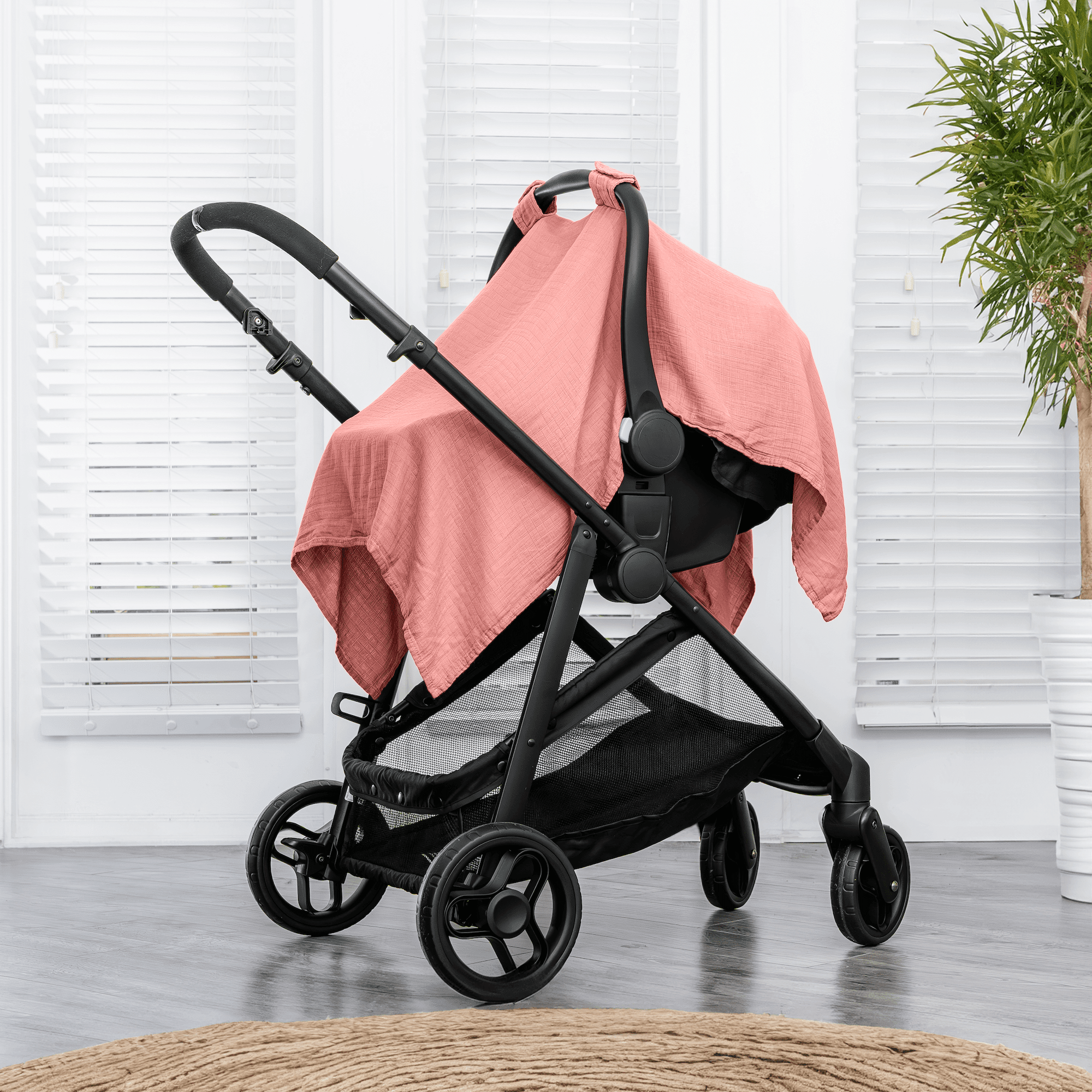 Comfy Cubs Baby Car Seat Cover - Soft, Breathable & Lightweight Large Car Seat Canopy, Dusty Rose