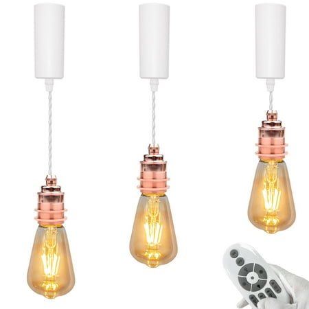 

FSLiving Adjustable Height J-Type Track Pendant Light Rose Gold Retro E26 Heads with Smart LED Edison Bulbs Remote Control Dimmable Timing Color Changing for Kitchen Island - Set of 3