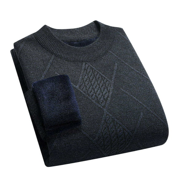 LNWUY Men's Thickened Winter Warm Crewneck Pullover Sweater Long Sleeve Chunky Knit Sweater Winter Texture Knitted Sweaters Gray XL