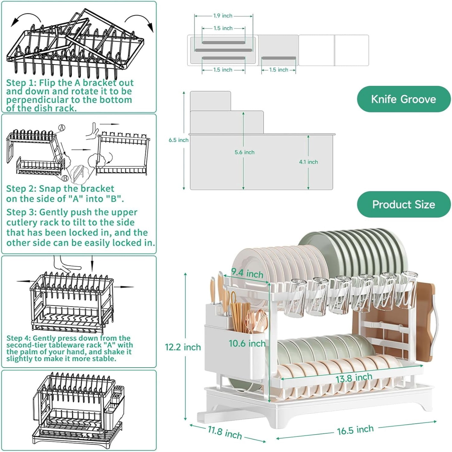 Complete Dish Drying Rack Set: Adjustable Rust-Proof Drainer with Removable Cutlery Caddy & Swivel Spout | White Countertop Space-Saving Organizer for Kitchen