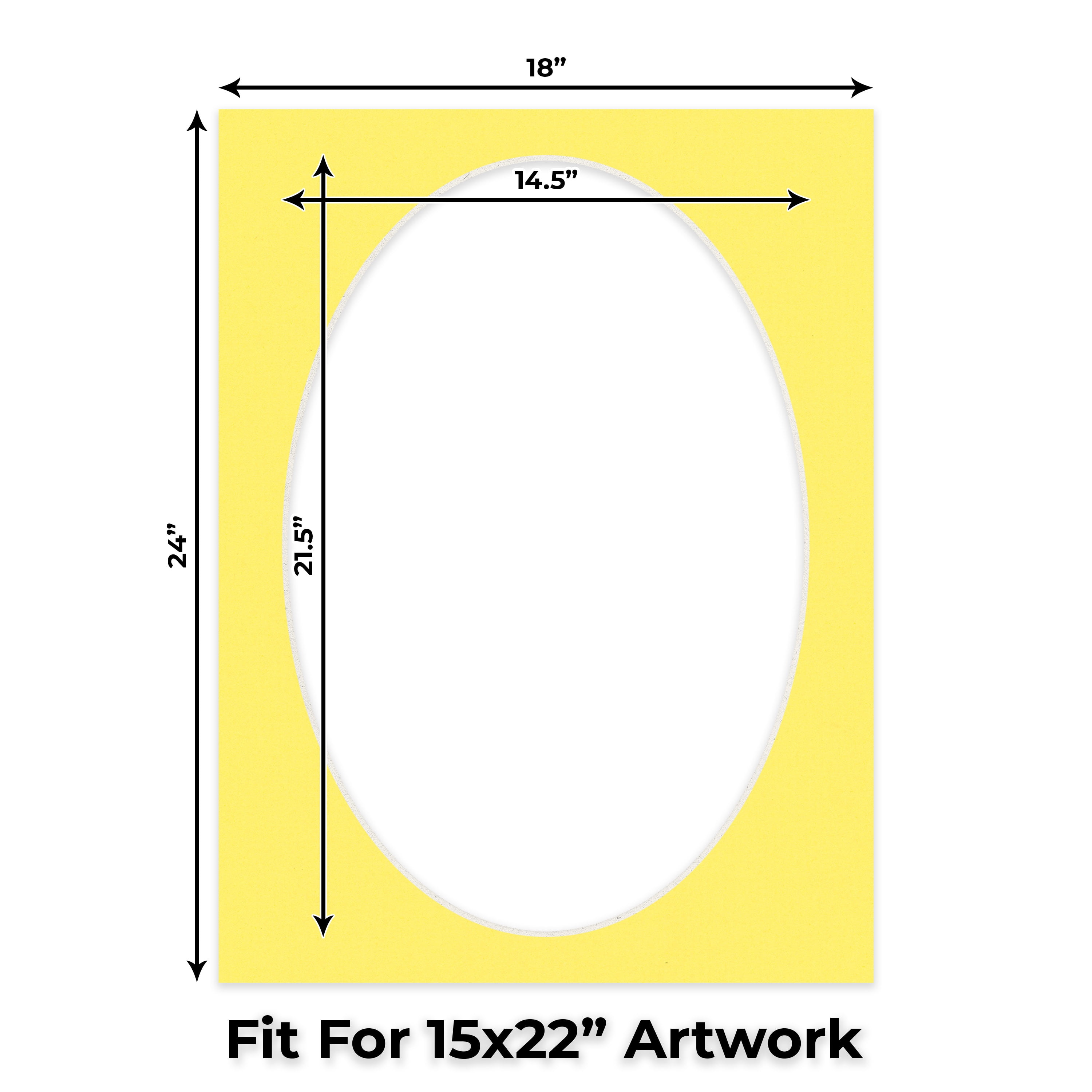 Yellow Picture Frame Mat for 18x24 Frames - Oval Opening for 15x22 Photos - 1 Mat