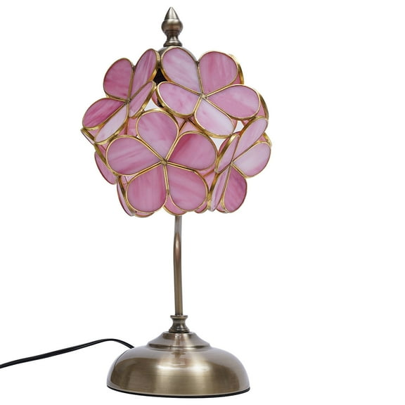 Portable Stained Glass Table Lamp Cherry Blossom Desk Lamp with Petal Lampshade