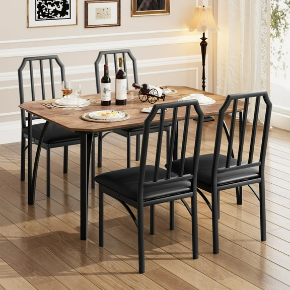 5-Piece Modern Dining Set, Space Saving 4-Person Dinette Table with Cushioned Seats, Kitchen Tables and Chairs for 4