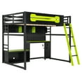 thumbnail image 4 of Harper & Bright Designs Full Size Gaming Loft Bed with Desk and Storage Shelves, Full Wood Low Loft Bed Frame with LED Lights, USB Ports and Pegboard, Black+Green, 4 of 18