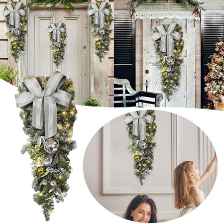 

Pgeraug Gate hanger Garland Vine Cane Branches Christmas Pendant Door Hanger Dead Decorations Ring Christmas Wreath Christmas Home Decor Wreath Silver