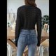 thumbnail image 5 of Suéter de Punto de Larga con Cuello en V para Mujer, Top Corto de Crochet Calado, para Playa Negro S, 5 of 8