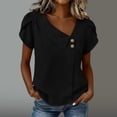 thumbnail image 2 of 100% Cotton Blouses for Women V-Neck Button Short Sleeve Shirts Solid Color Pullover Casual Plus Size Summer Tops,Size S-2XL, 2 of 6