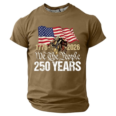 Ruiwill 4Th Of July Toddler Boys Tshirts 250Th Years Flag Print Short Sleeve Crew Neck Tops Summer Independence Day Comfortable Patriotic Boys Tees Size 10-11 Years Gold