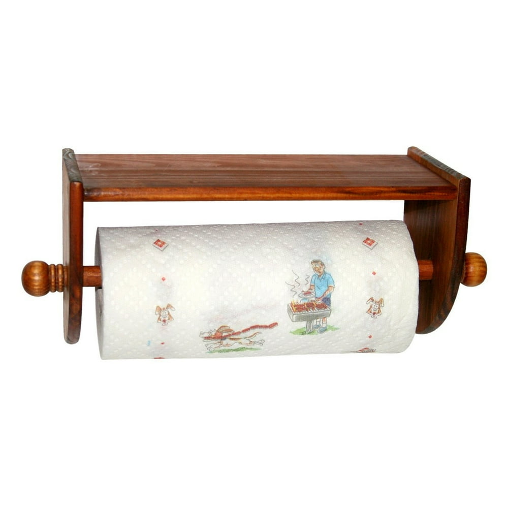 Home Basics Pine Wood Paper Towel Holder Easy Wall Mount