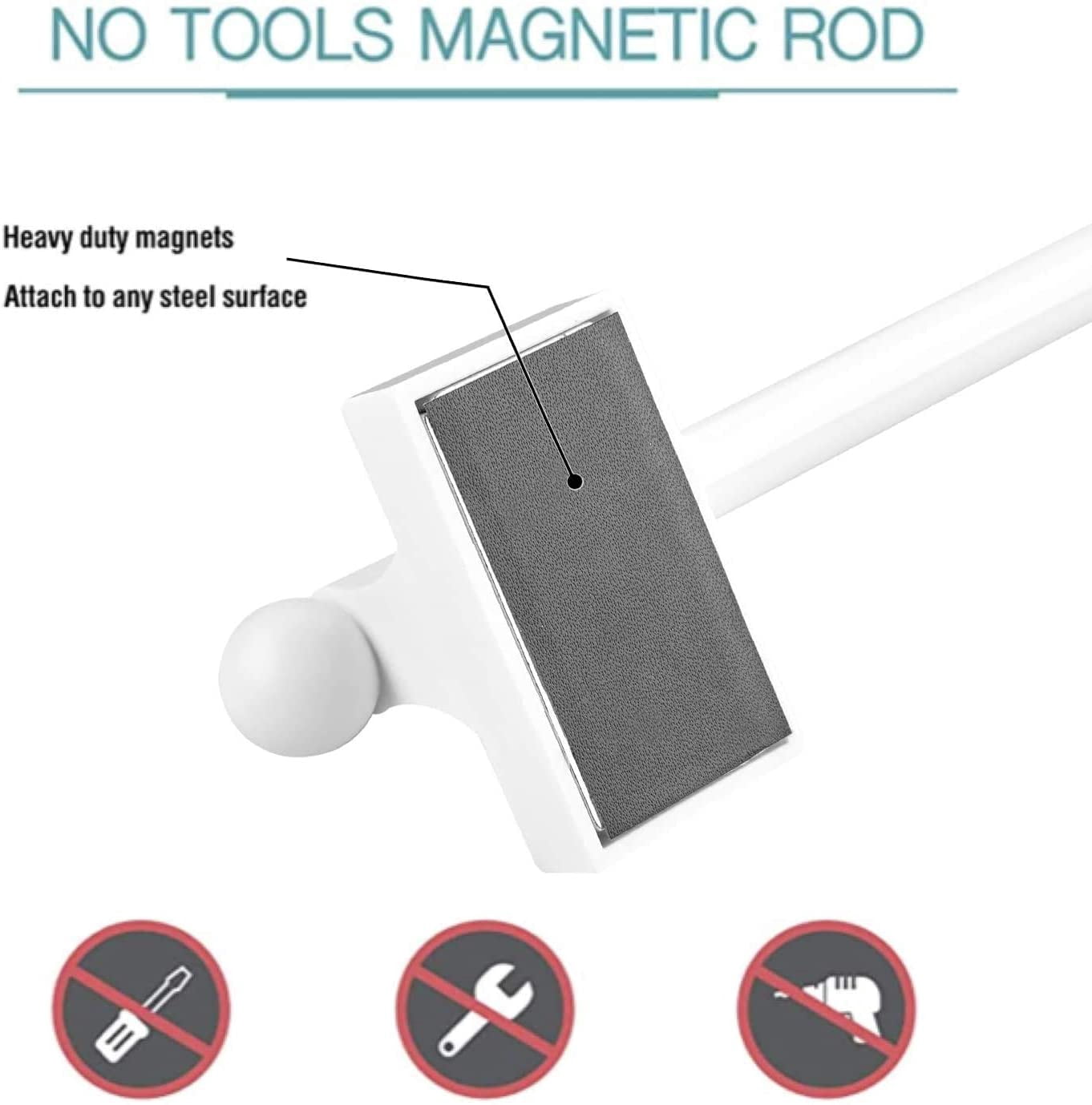 Multi-Use Adjustable Magnetic Curtain Rods for Doors, Windows, Tool Boxes,16-28 Inch,Easy Installation，2-Pack，White