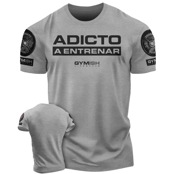 Adicto a Entrenar Workout Gym T-Shirt Funny Gym Shirt for Men Camiseta de Gimnasio de Entrenamiento, Warm Grey, Small