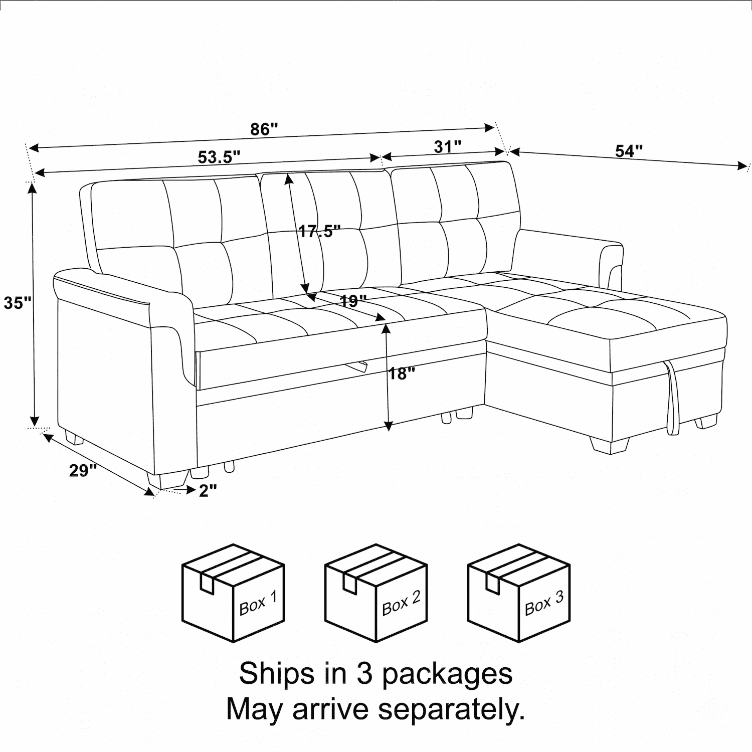 Convertible Sleeper Sofa Bed 86" L Shaped Sectional Couch with Pull Out Bed & Reversible Storage Chaise, Modern Linen Fabric Sofa Couch for Living Room Apartment (Black)