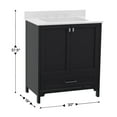 thumbnail image 5 of BizChair 30 Inch Bathroom Vanity with Sink, Storage Cabinet with Soft Close Doors and Bottom Drawer, Carrara Marble Finish Countertop, Black, 5 of 12