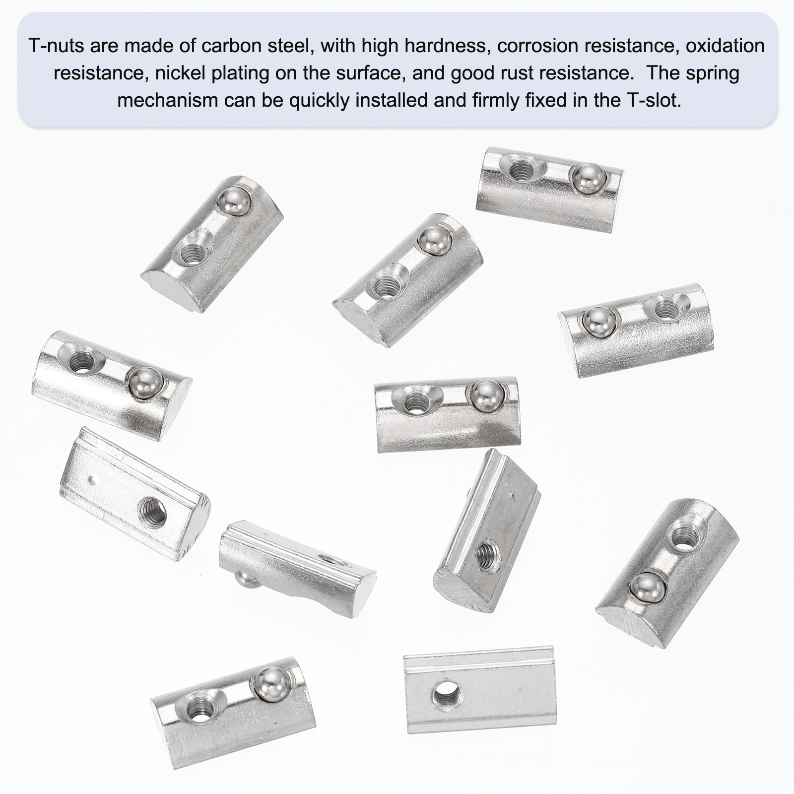 M4 Half Round Roll in Spring T Nuts 3030 Series Carbon Steel T Slot Spring Nuts Silver, 50 Pcs