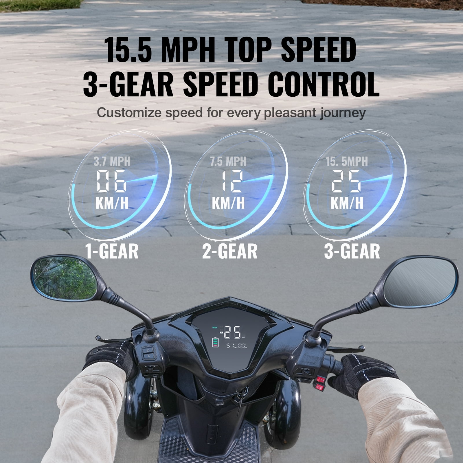 KFFKFF Heavy-Duty 4 Wheel Mobility Scooters for Seniors & Adults, 500W Powered Mobility Scooters Weight Capacity of 450lbs, 3-Speed Electric Mobility with Adjustable Seat and Lazy Back