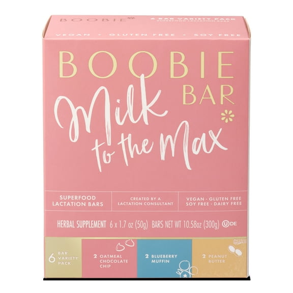 Boobie Bar, Superfood Breastfeeding Bars, Variety Pack, (1.7 Ounce Bars, 6 Count)
