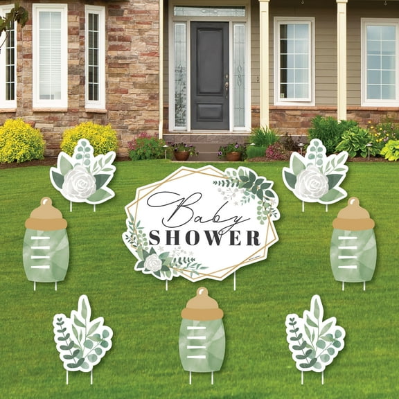 Big Dot of Happiness Boho Botanical Baby - Yard Sign and Outdoor Lawn Decorations - Greenery Baby Shower Yard Signs - Set of 8