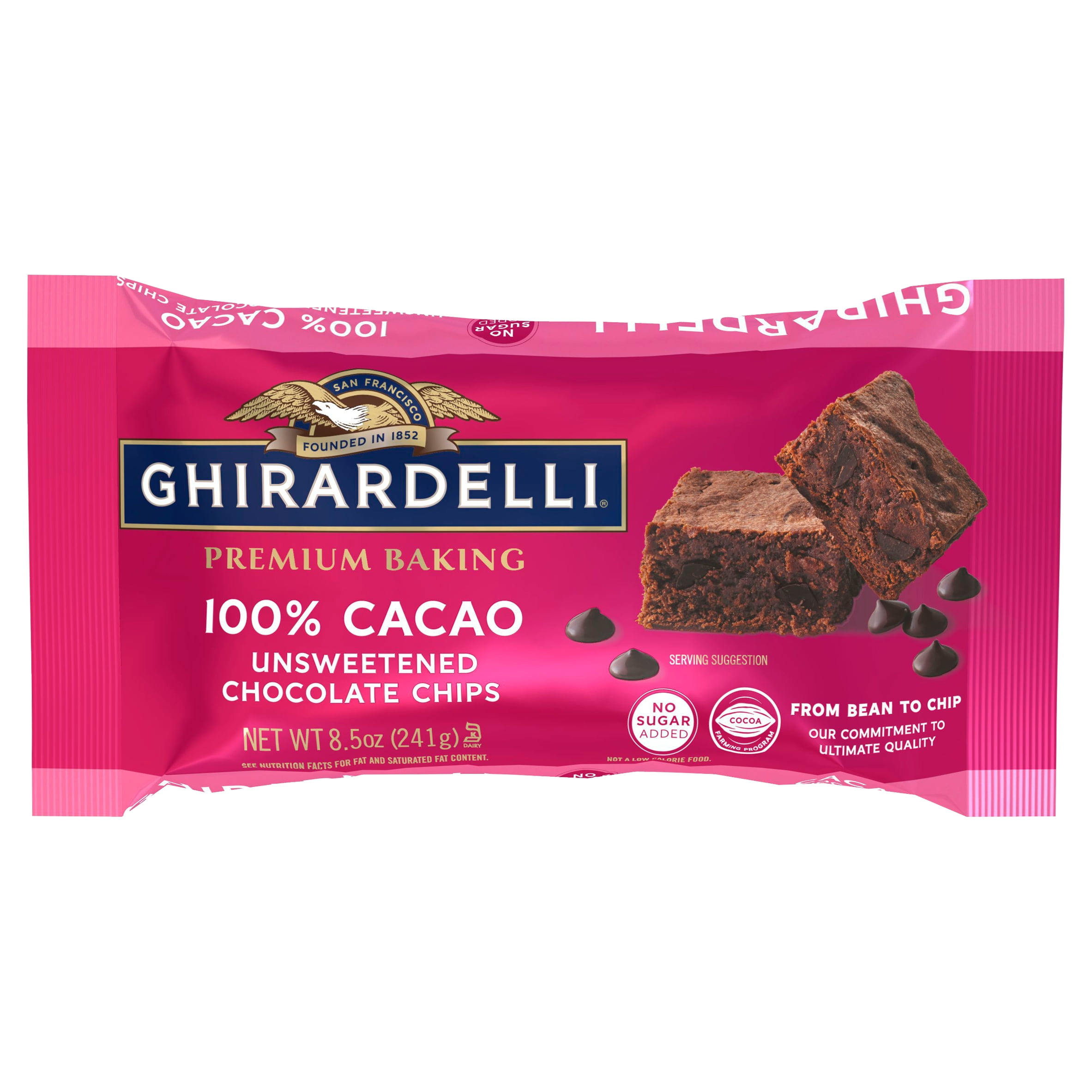 GHIRARDELLI 100 Cacao Unsweetened Chocolate Chips for Baking, Premium