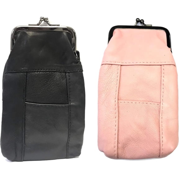 Eclipse Full Lamb Skin Cigarette Case Pouch, Coin Purse, Lighter Holder, Holds 120s Size (X-Long) , 3203 (Choose Your Own Colors!) (Black & Lt Pink)
