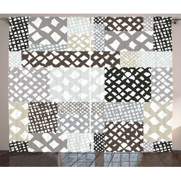 Ambesonne Retro Curtains 2 Panel Set, Patchwork Style, 108" x 108", Multicolor