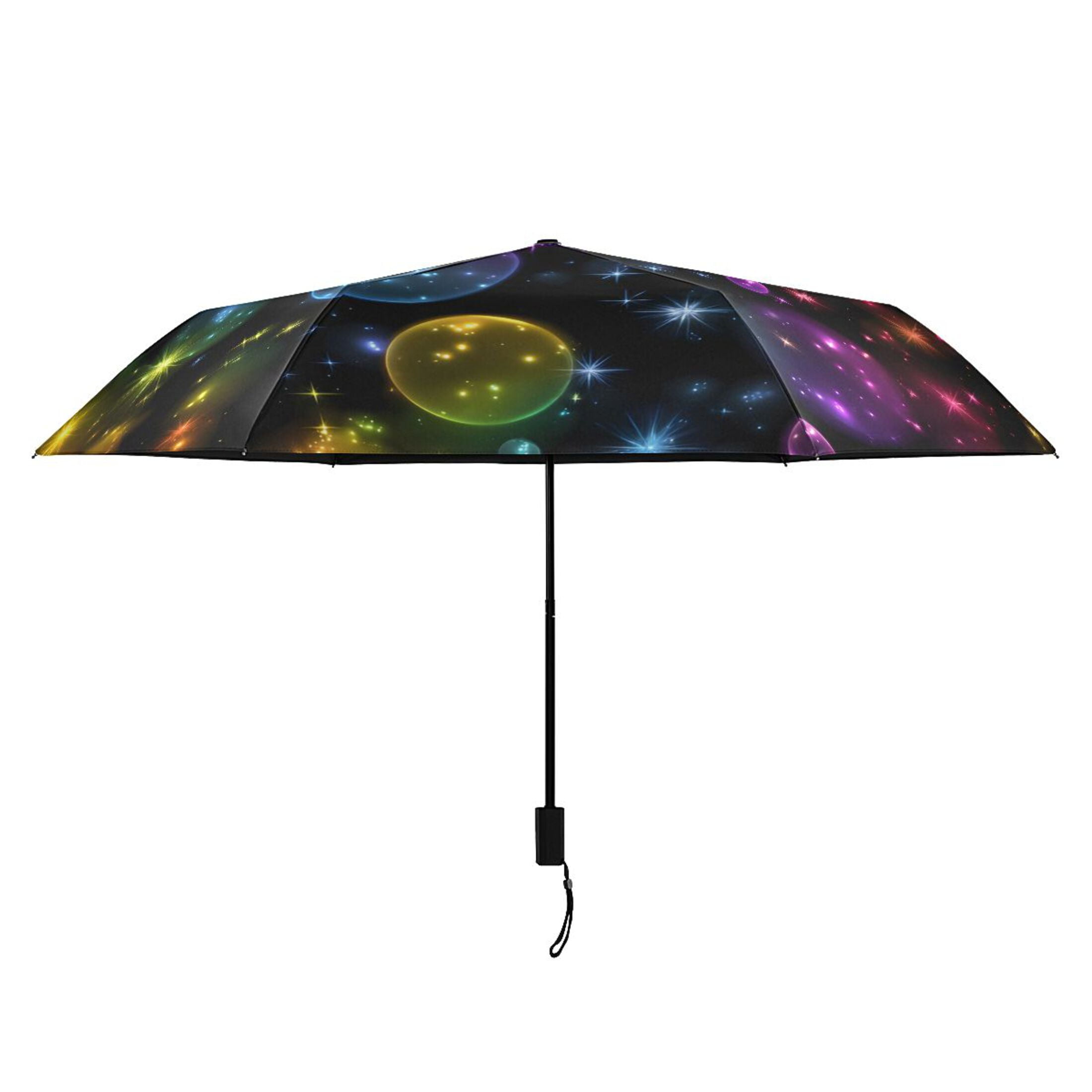 Rainbow Colored Bubbles All Weather Umbrella Triple Folding Parasol 6 Ribs UV Protection Portable