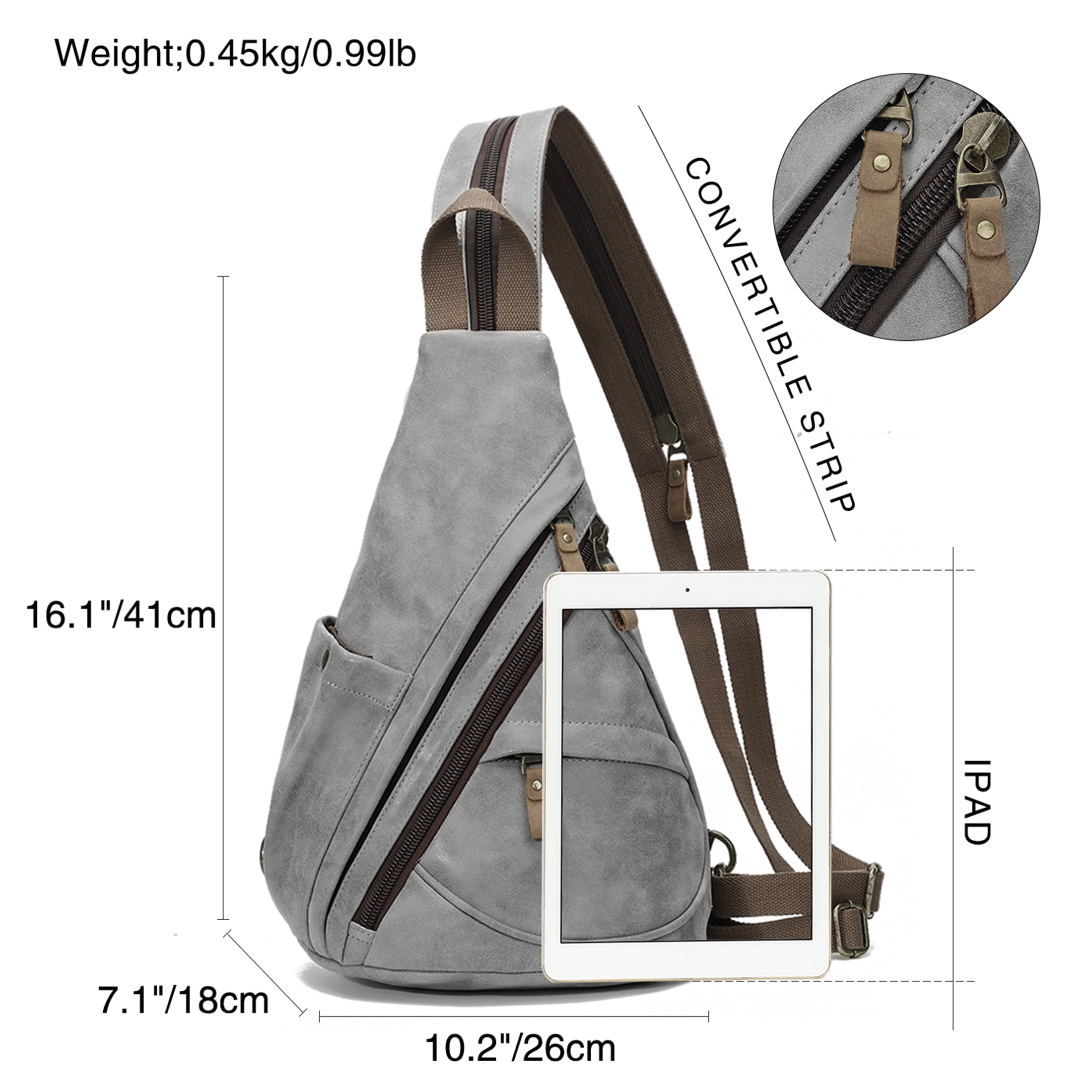 KL928 Vintage Leather Fanny Packs,Multi-pockets Sling bag for Men and Women,Grey
