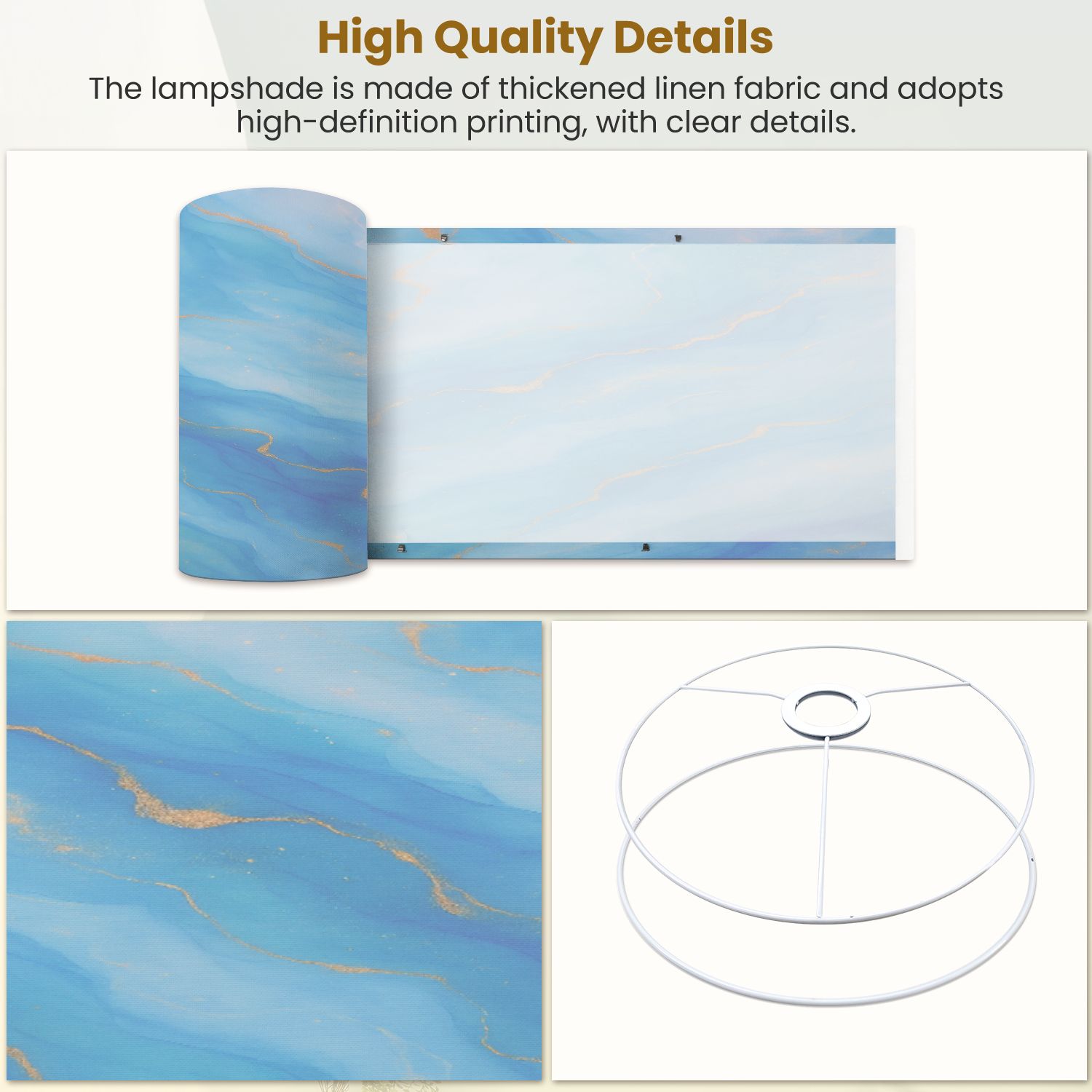 Lampshades 2 Pack Blue gold sparkle pastel marble 13"x13"x10" Light Shade for Table Lamps Floor Lamps Drum Lamp Shades Lampshade Replacement Easy Assembly