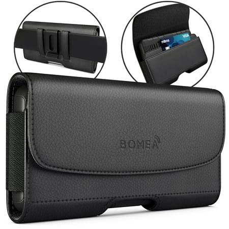 iPhone 6 6S Case, iPhone 7 Case Bomea [Premium Leather] Holster Belt Case with Clip / Loops Belt Pouch Holder Cover For iPhone 6 6S 7 Phone or With A Slim Hard Case On - Built In ID Card Slot - Black
