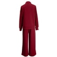 thumbnail image 3 of ibuvkizy Two Piece Sets for Women Clearance!Ladies' Fashionable Casual Long Sleeved Drawstring Solid Color Commuting Pants Set Wine,M, 3 of 7