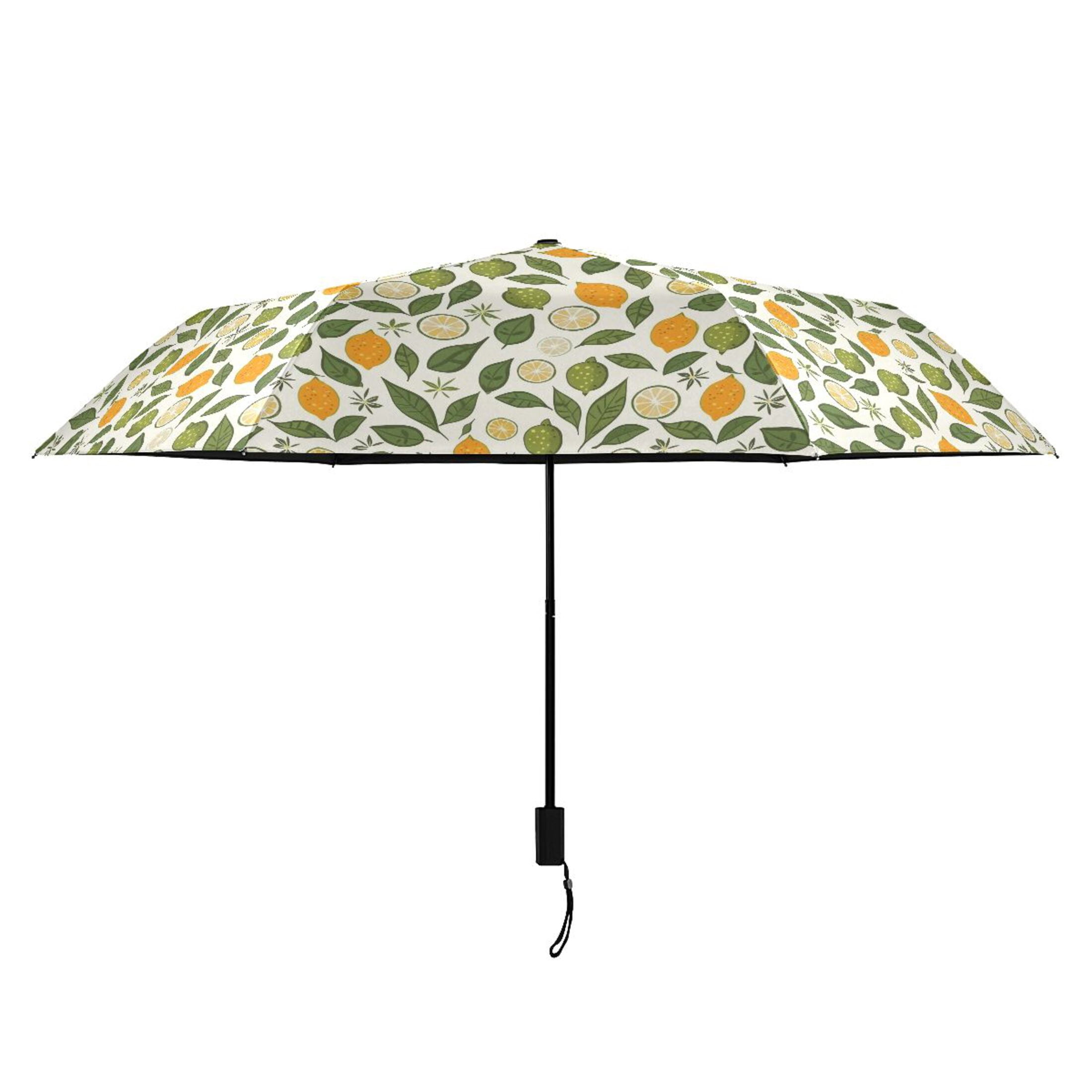 Lemon Limes Leaf Compact Sun Umbrella Windproof Travel Umbrellas for Rain Strong Portable UV Protection