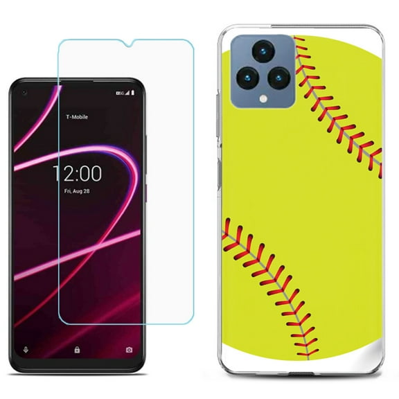 Slim-Fit Gel TPU Fashion Phone Case for T-Mobile Revvl 6 5G, with Tempered Glass Screen Protector, by OneToughShield ® - Softball Green