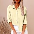 thumbnail image 2 of cfhntfmh Fall Shirts for Women Cotton Linen Casual Collared Long Sleeve Buttons down Blouses Plus Size Lounge Tops, 2 of 7