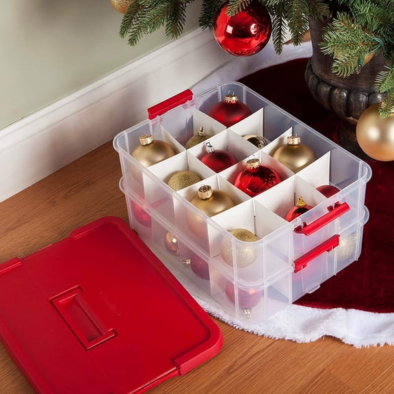 24 Compartment Stack & Carry Ornament Storage Box | Rocket Red