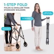 Stander Space Saver Walker, Lightweight Folding Walker for Seniors, Adult Walker with Wheels, Two Wheeled Rolling Walker with Rear Ski Glides, Black Walnut