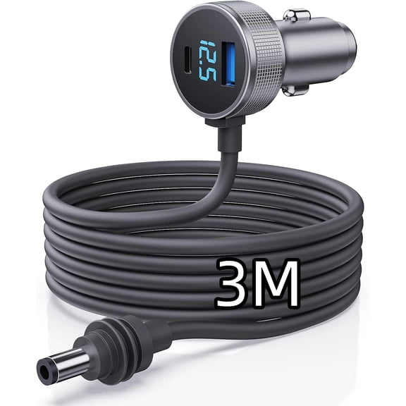 ROSLINY Starlink Mini Cable, 3 in 1 Car Charger DC Power Cable Cigarette Lighter Adapter 12V-48V with Digital Display, USB-C and USB-A 40W and USB A 35W Ports for Trucks and Cars (10FT)