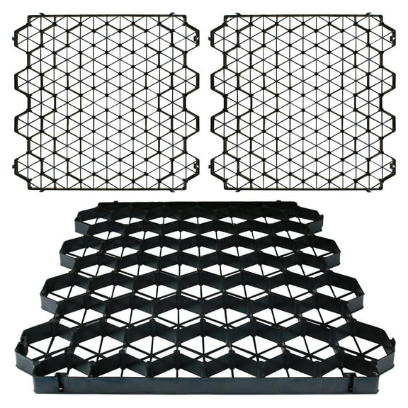 12 Units Permeable Pavers Gravel, Grass& Gravel Driveway System, Interlocked Pavers Gravel Grid Black PE Shed Base 1.6" Depth, 32 Sq Ft (12)