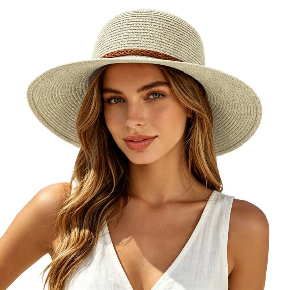 Women Wide Brim Woven Sun Hat With Braided Strap Decor Fold‑able Portable UV Protection Beach Hat Outdoor Travel Vacation Sun‑Shade Head‑Accessory