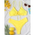 thumbnail image 3 of Hotian Women Self Tie High Cut Bikini Set Drawstring High Leg Swimsuits Yellow L, 3 of 6