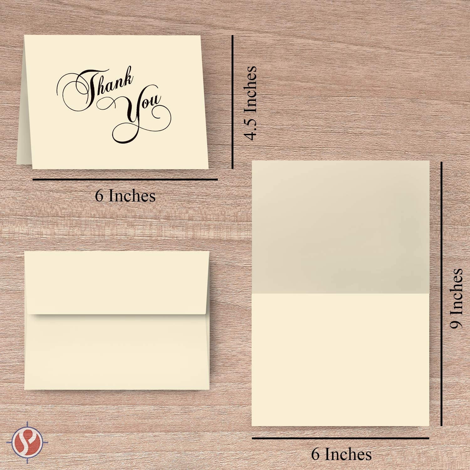 Elegant Cream Thank You Greeting Cards & Envelopes - Great for Birthdays, Weddings, Holiday Parties | 80lb (216gsm) | 4.5 x 6 Inches | 25 Per Pack