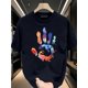 thumbnail image 1 of Camiseta informal retro para hombre, 100 % algodón, colección de verano, diseño gráfico artístico con estampado de manos, corte holgado, manga corta para adolescentes, estampado vibrante de salpicadur, 1 of 5