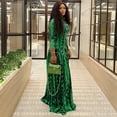 thumbnail image 5 of Women's Retro Print Turtleneck Long Sleeve Waistband Pleated Big A-Line Long Dress, 5 of 21