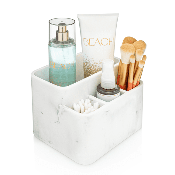 Essentra Home White Marble Toothbrush Holder and Bathroom Organizer – Blanc Collection